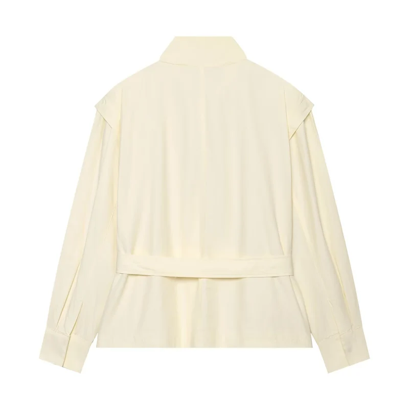 Damen Kurzjacke aus fließendem Stoff mit Taillengürtel und Cape-Schulter Drune