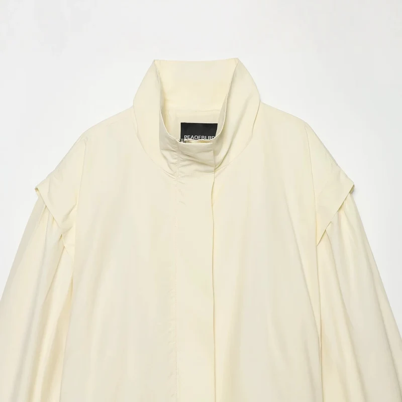 Damen Kurzjacke aus fließendem Stoff mit Taillengürtel und Cape-Schulter Drune