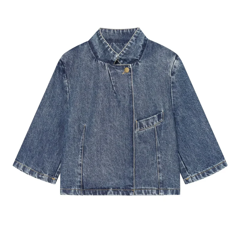 Damen Kurzjacke aus Denim im Boxy-Schnitt mit Stehkragen Drune