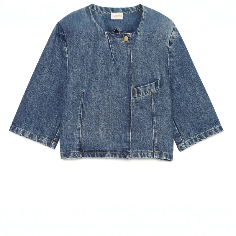 Damen Kurzjacke aus Denim im Boxy-Schnitt mit Stehkragen Drune
