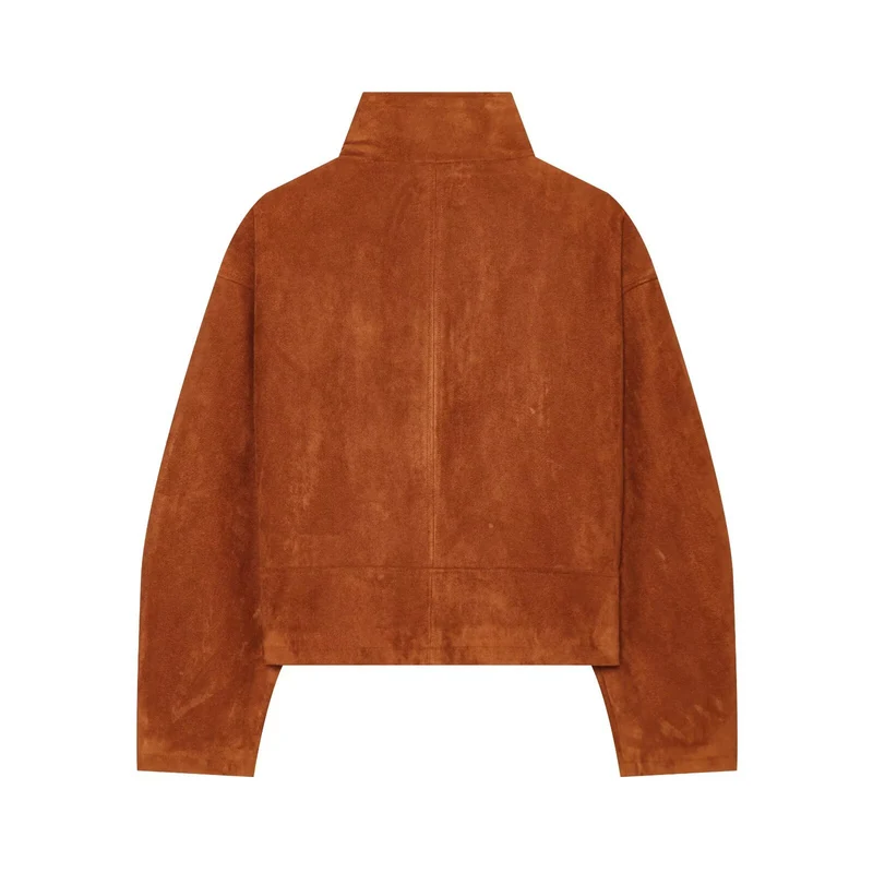 Damen Kurzgeschnittener Wildleder-Blouson mit Stehkragen und Reißverschluss Drune