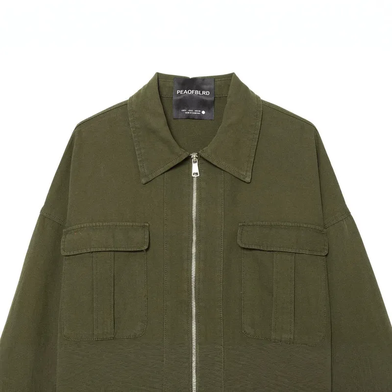 Damen Kurzgeschnittene Utility-Blousonjacke mit Stehkragen Pattentaschen und durchgehendem Reißverschluss Drune