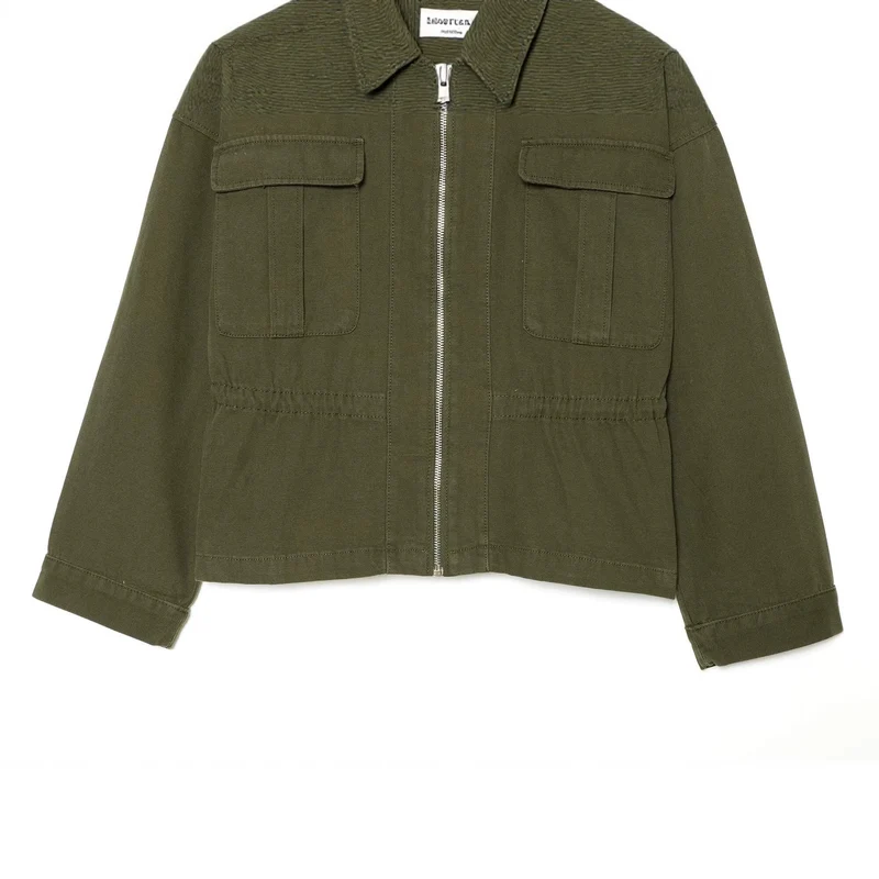 Damen Kurzgeschnittene Utility-Blousonjacke mit Stehkragen Pattentaschen und durchgehendem Reißverschluss Drune