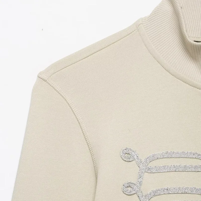 Damen Kurzgeschnittene Sweatjacke mit Stehkragen und militärisch inspirierten Zierkordeln Drune