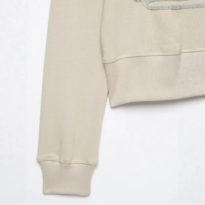 Damen Kurzgeschnittene Sweatjacke mit Stehkragen und militärisch inspirierten Zierkordeln Drune