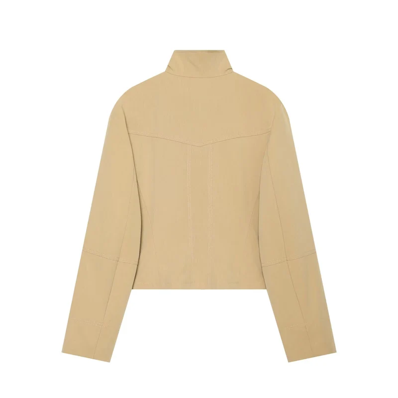 Damen Kurzgeschnittene doppeltreihige Utility-Jacke mit hohem Stehkragen Drune
