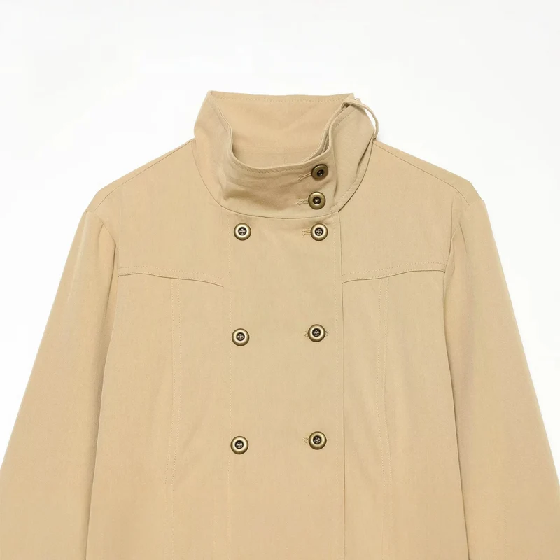 Damen Kurzgeschnittene doppeltreihige Utility-Jacke mit hohem Stehkragen Drune