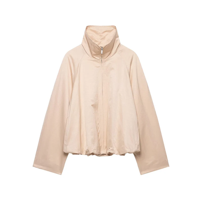 Damen Kurzes Satin-Finish Cape‑Blouson mit weitem Raglanärmel und hohem Stehkragen Drune