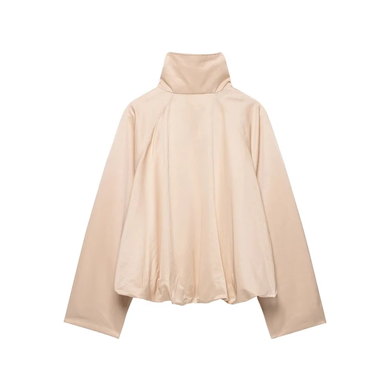 Damen Kurzes Satin-Finish Cape‑Blouson mit weitem Raglanärmel und hohem Stehkragen Drune