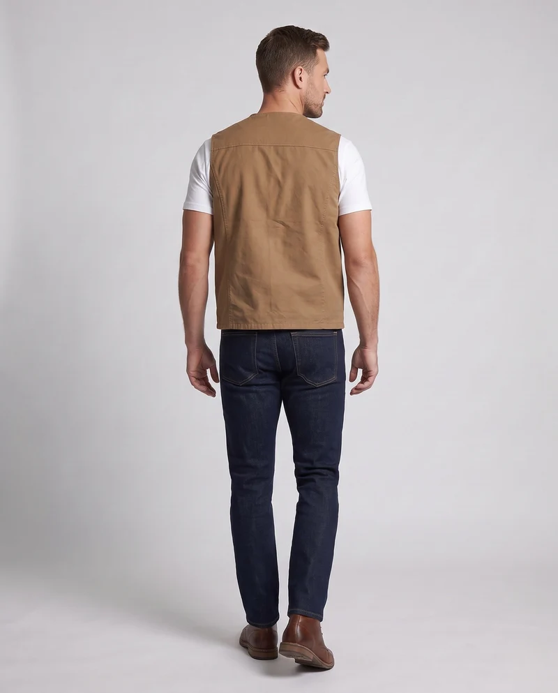 Herren Leichtgewicht Canvas Utility Weste mit mehreren Taschen, D-Ring und Mesh-Futter