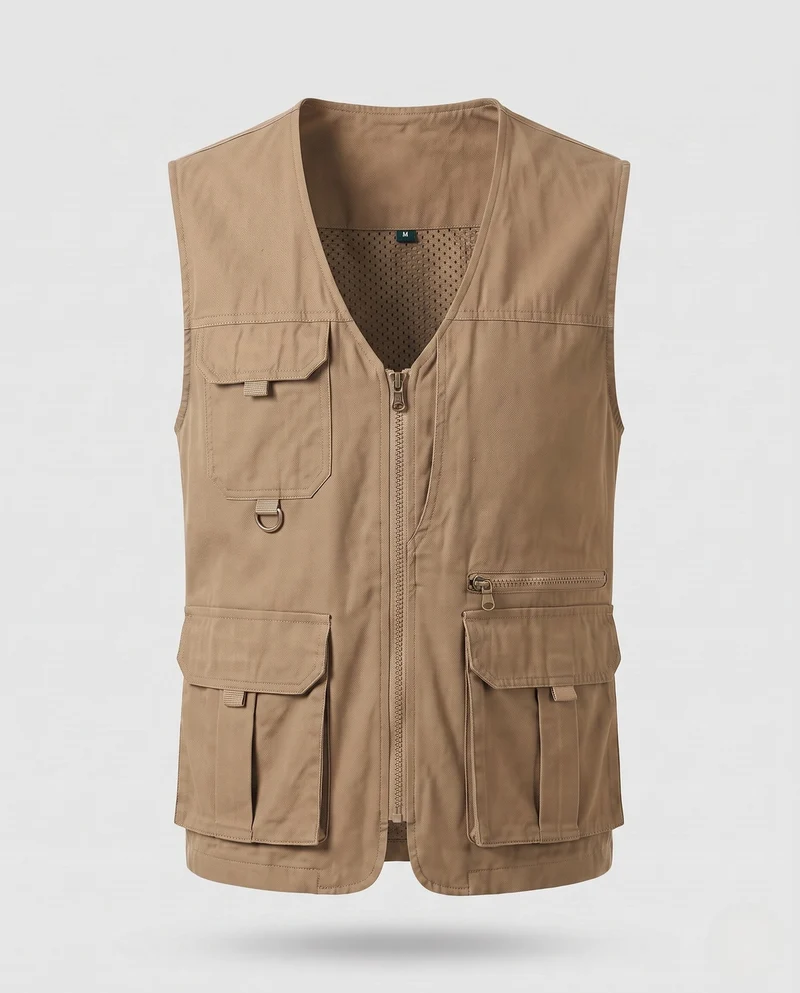 Herren Leichtgewicht Canvas Utility Weste mit mehreren Taschen, D-Ring und Mesh-Futter