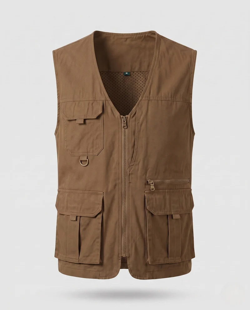 Herren Leichtgewicht Canvas Utility Weste mit mehreren Taschen, D-Ring und Mesh-Futter