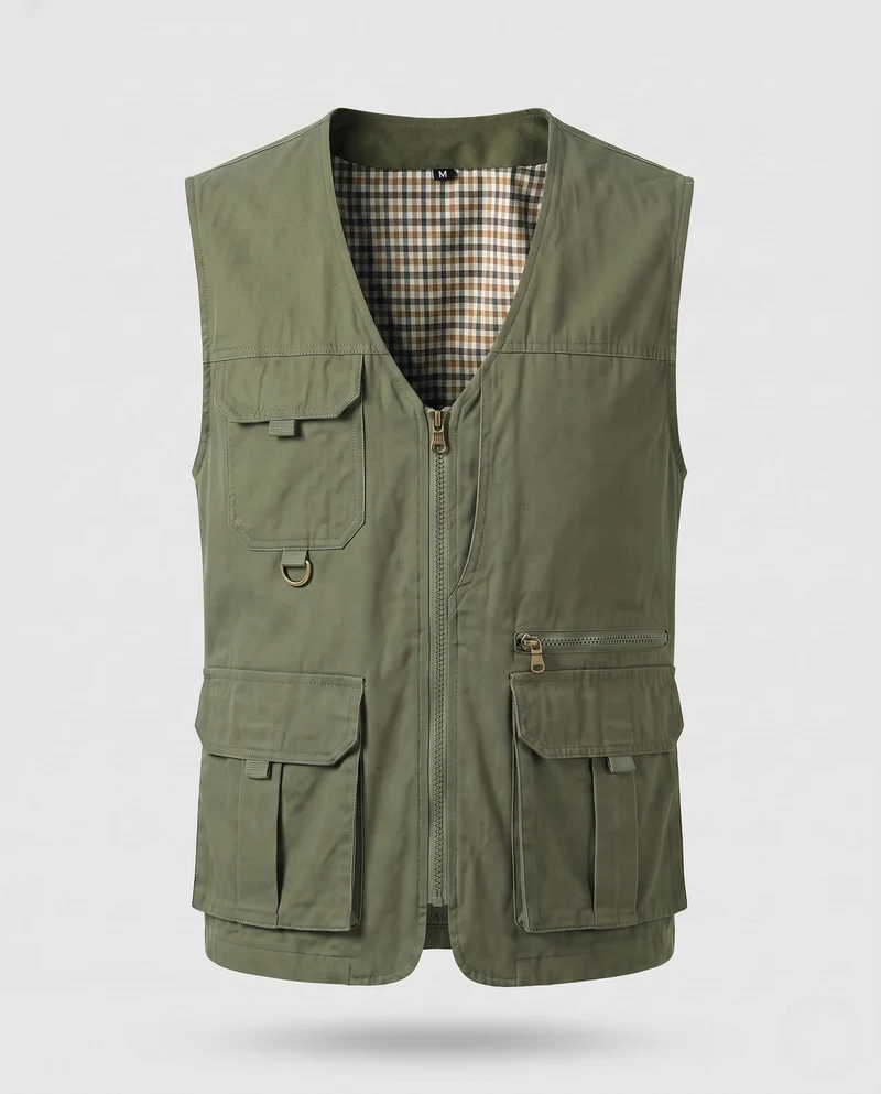 Herren Leichtgewicht Canvas Utility Weste mit mehreren Taschen, D-Ring und Mesh-Futter