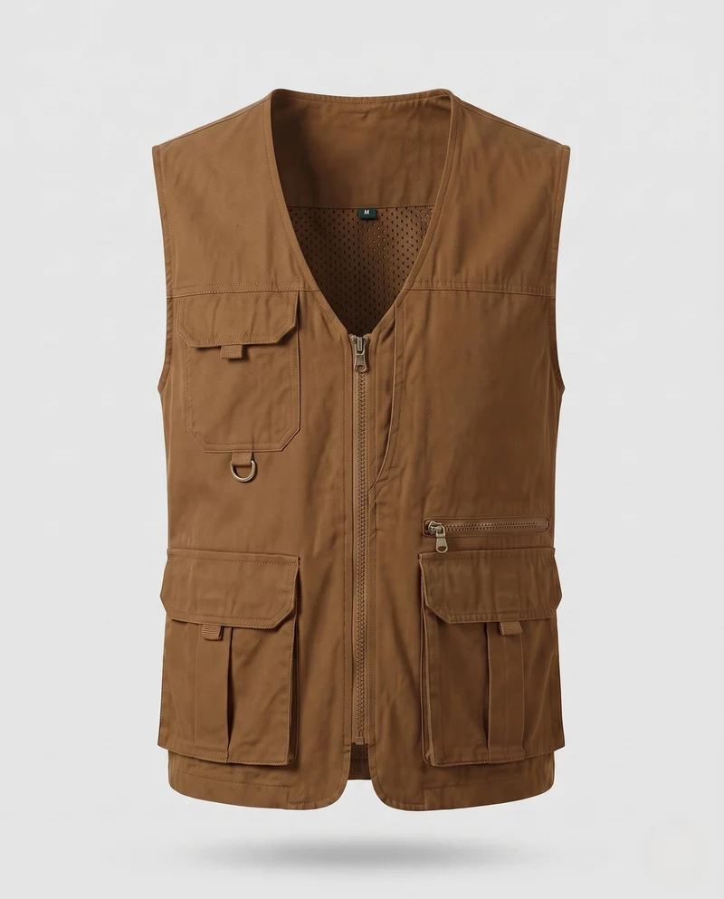 Herren Leichtgewicht Canvas Utility Weste mit mehreren Taschen, D-Ring und Mesh-Futter