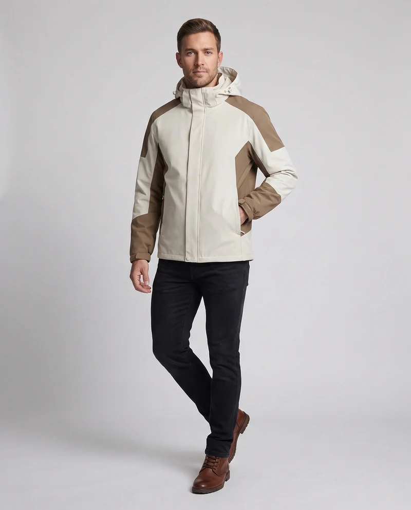 Herren Softshell Outdoorjacke mit verstellbarer Kapuze, wind- und wasserabweisend, verstärkte Einsätze