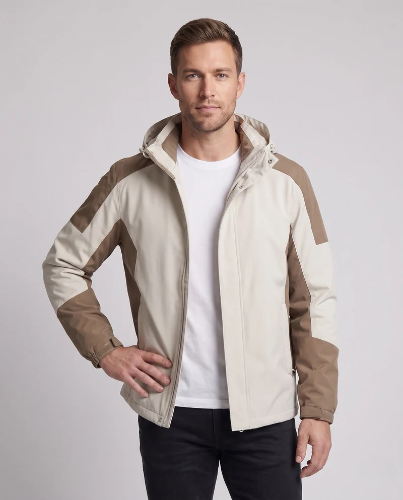 Herren Softshell Outdoorjacke mit verstellbarer Kapuze, wind- und wasserabweisend, verstärkte Einsätze
