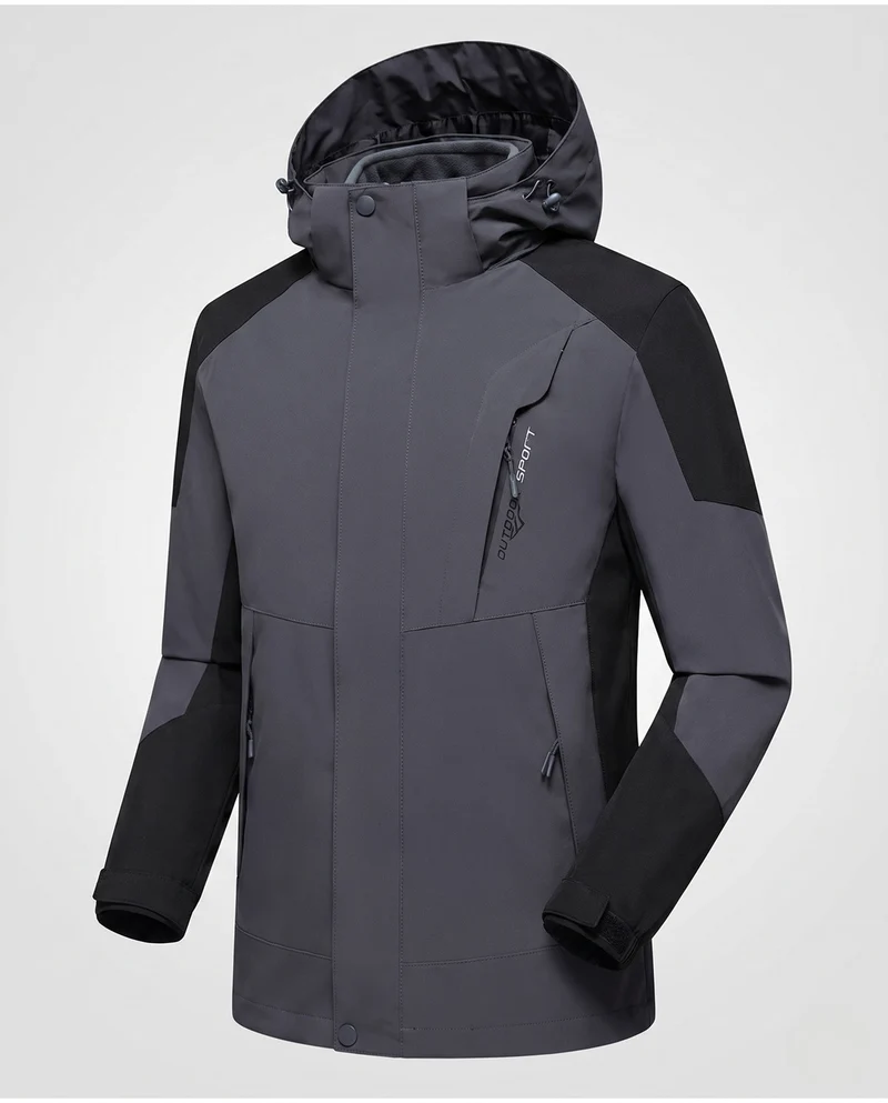Herren Softshell Outdoorjacke mit verstellbarer Kapuze, wind- und wasserabweisend, verstärkte Einsätze