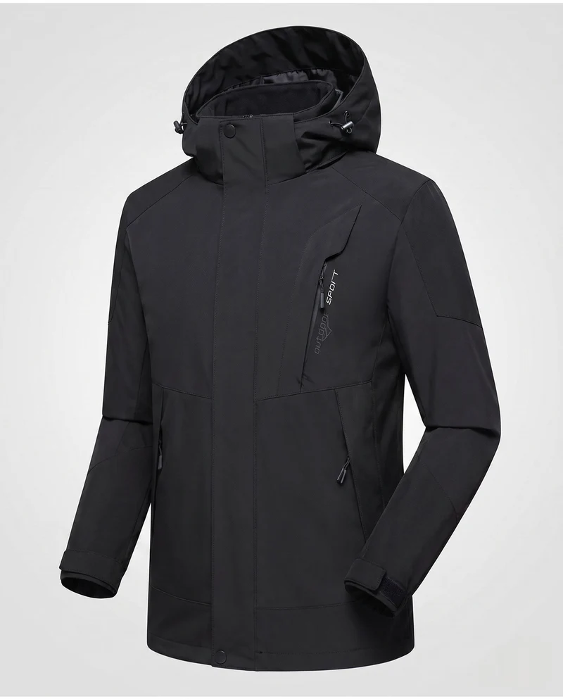 Herren Softshell Outdoorjacke mit verstellbarer Kapuze, wind- und wasserabweisend, verstärkte Einsätze