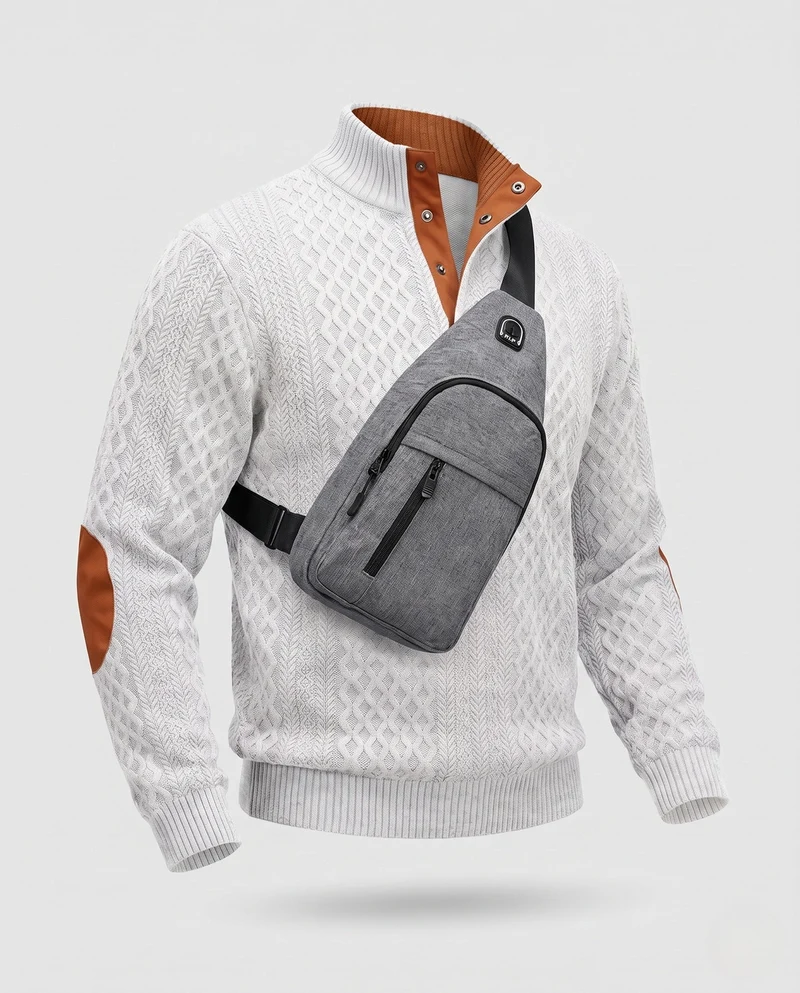Herren Kompakt Sling-Backpack mit USB-Ladeanschluss und mehreren Reißverschlussfächern sowie wasserabweisendem Material
