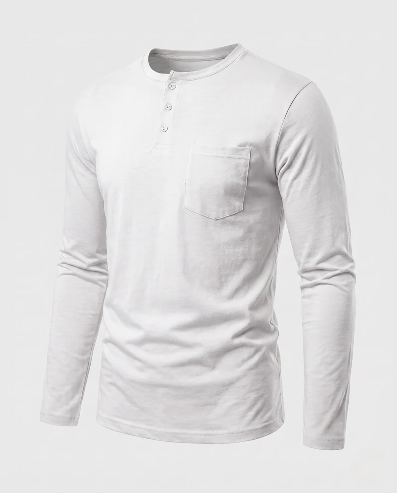 Herren Langarm-Henley-Shirt mit Brusttasche und dezenter Knopfleiste
