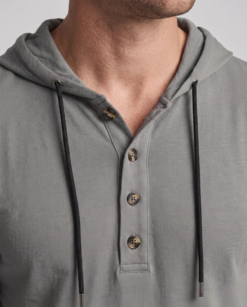 Herren Langarm-Hoodie mit Henley-Knopfleiste und Kordelzug