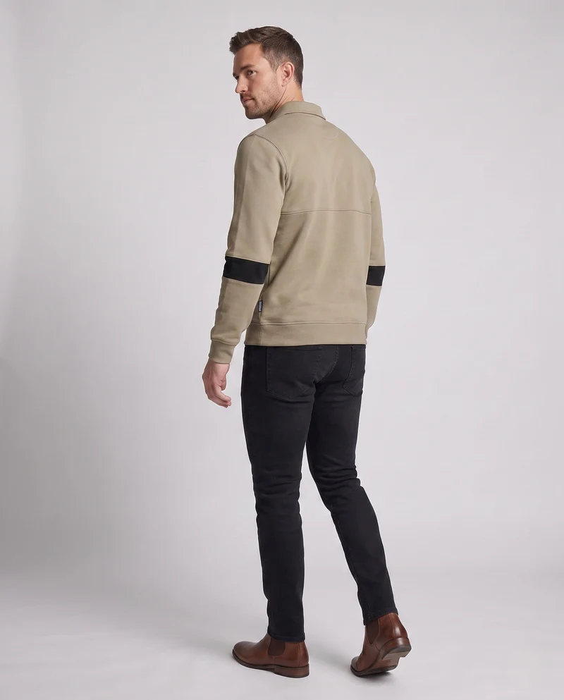 Herren Langarm Polo Sweatshirt im lässigen Look mit Knopfleiste & Kontraststreifen an den Ärmeln