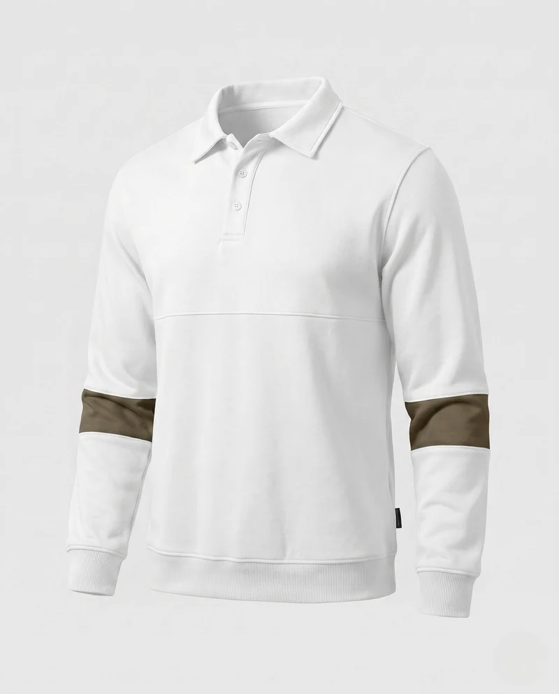 Herren Langarm Polo Sweatshirt im lässigen Look mit Knopfleiste & Kontraststreifen an den Ärmeln