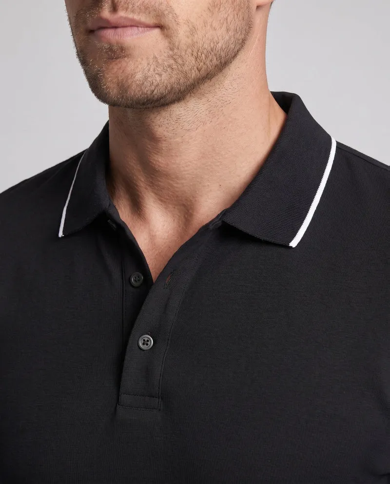 Herren Langarm-Polohemd aus Stretch-Piqué mit Slim Fit und Kontrastpipingen
