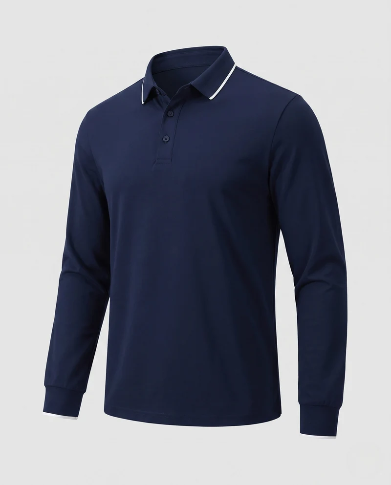 Herren Langarm-Polohemd aus Stretch-Piqué mit Slim Fit und Kontrastpipingen