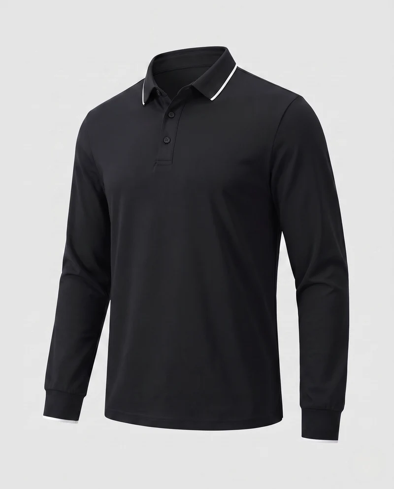 Herren Langarm-Polohemd aus Stretch-Piqué mit Slim Fit und Kontrastpipingen