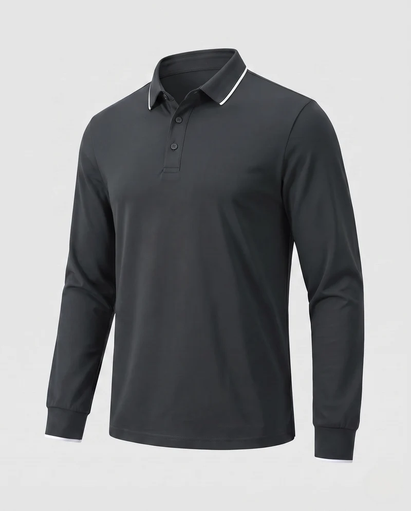 Herren Langarm-Polohemd aus Stretch-Piqué mit Slim Fit und Kontrastpipingen