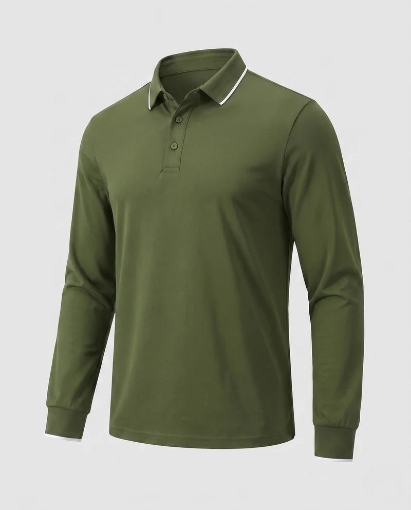 Herren Langarm-Polohemd aus Stretch-Piqué mit Slim Fit und Kontrastpipingen
