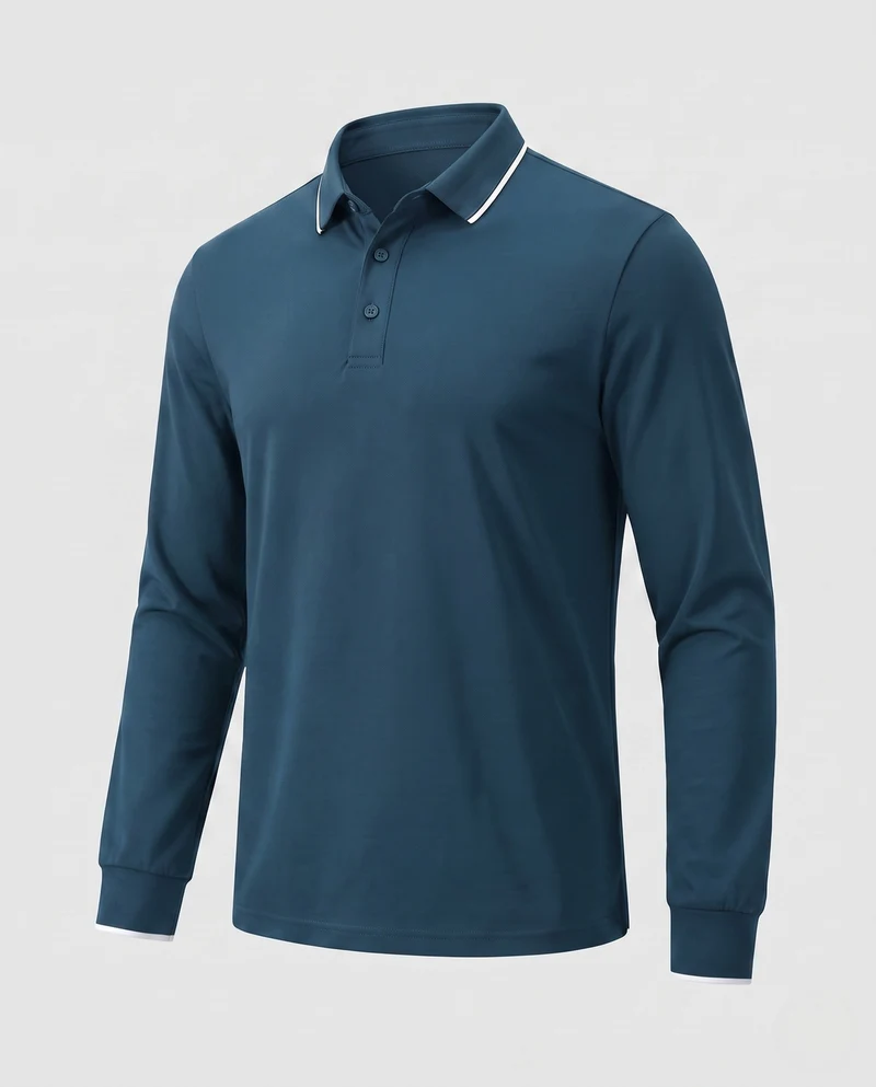 Herren Langarm-Polohemd aus Stretch-Piqué mit Slim Fit und Kontrastpipingen