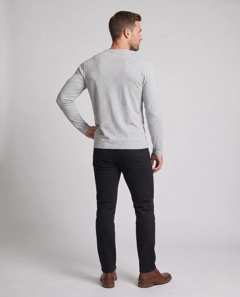 Herren Langarm-Henley-Shirt aus Stretch-Jersey mit Stehkragen & Slim Fit