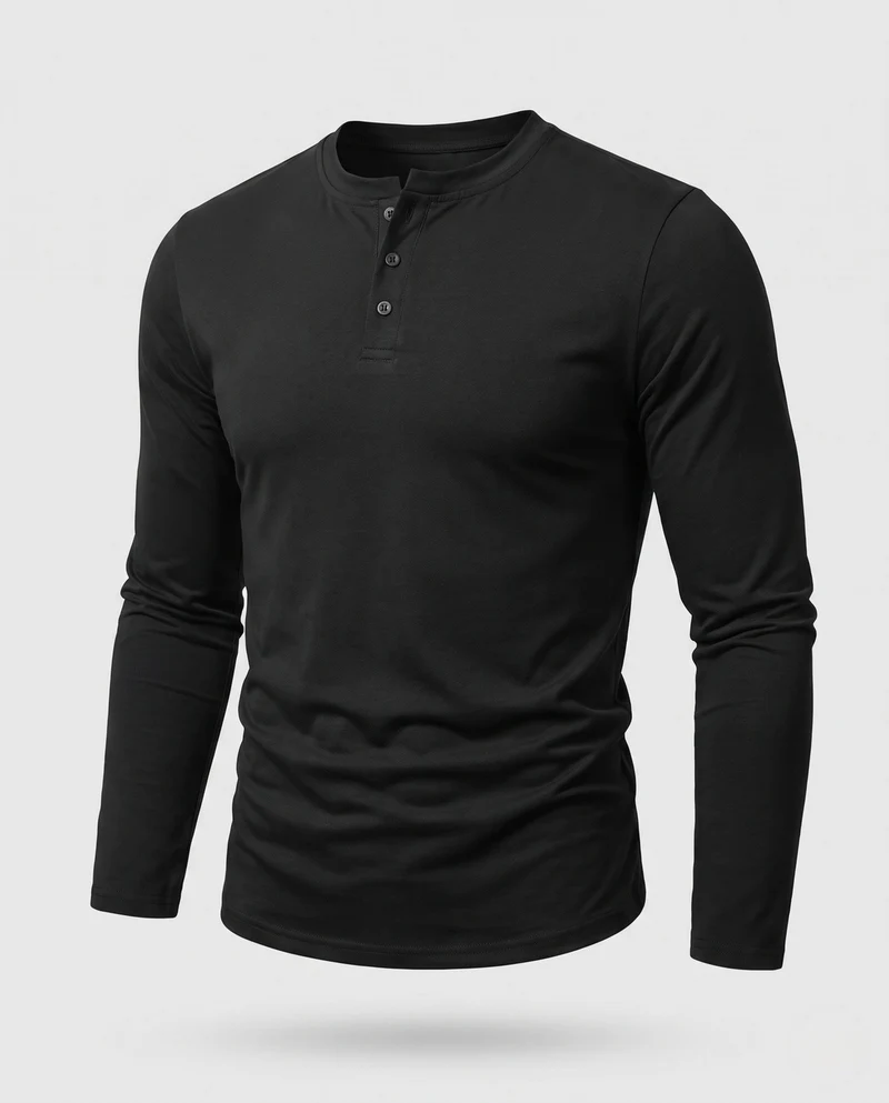 Herren Langarm-Henley-Shirt aus Stretch-Jersey mit Stehkragen & Slim Fit