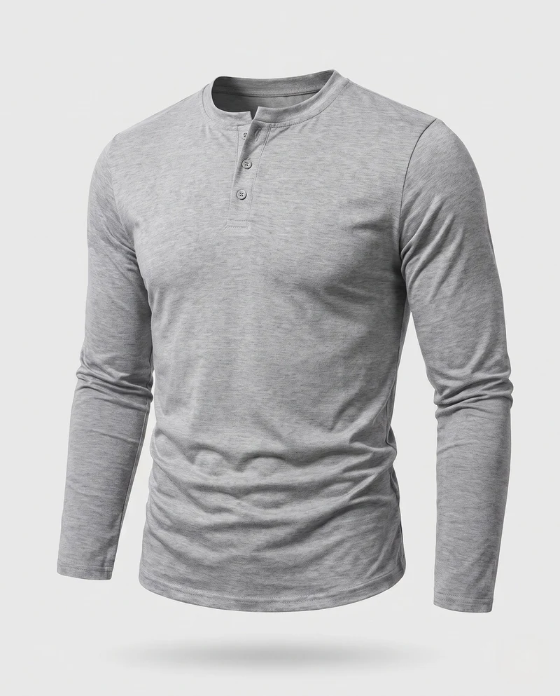 Herren Langarm-Henley-Shirt aus Stretch-Jersey mit Stehkragen & Slim Fit