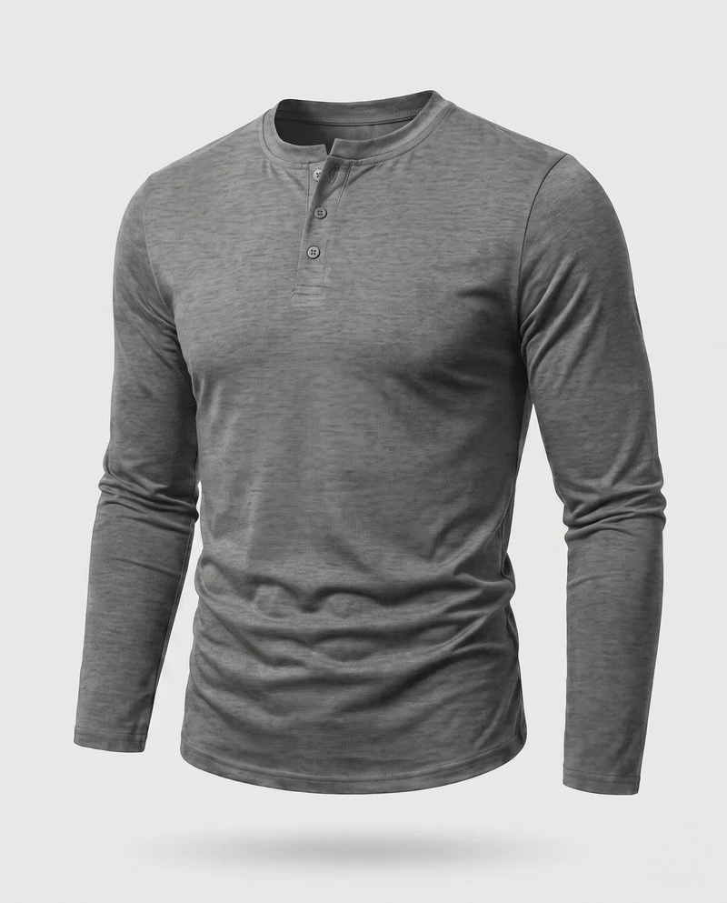 Herren Langarm-Henley-Shirt aus Stretch-Jersey mit Stehkragen & Slim Fit