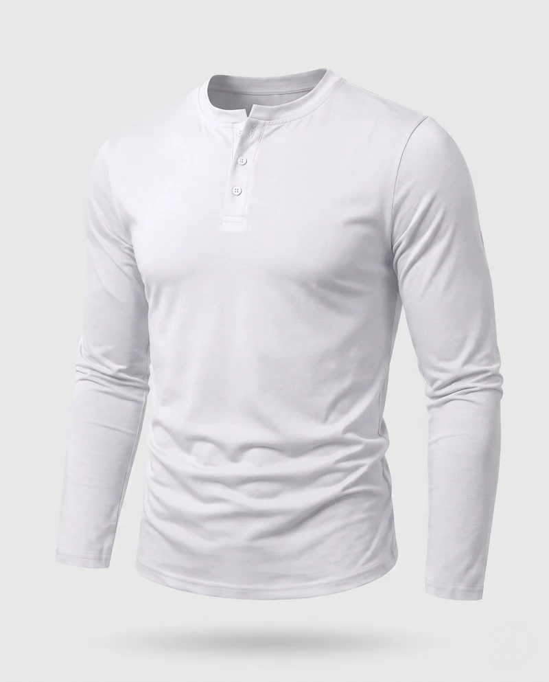Herren Langarm-Henley-Shirt aus Stretch-Jersey mit Stehkragen & Slim Fit