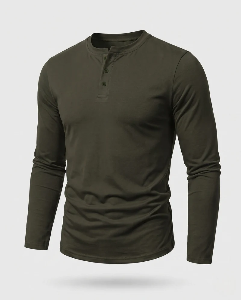 Herren Langarm-Henley-Shirt aus Stretch-Jersey mit Stehkragen & Slim Fit