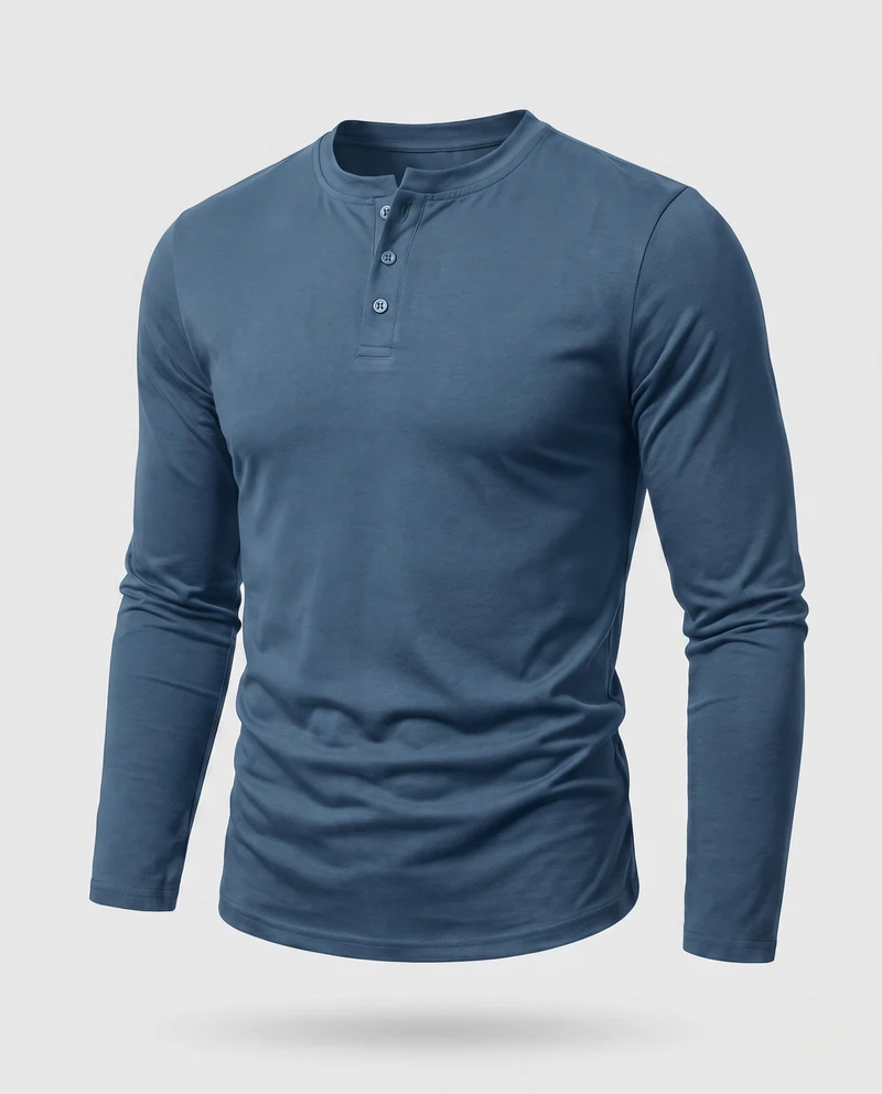 Herren Langarm-Henley-Shirt aus Stretch-Jersey mit Stehkragen & Slim Fit