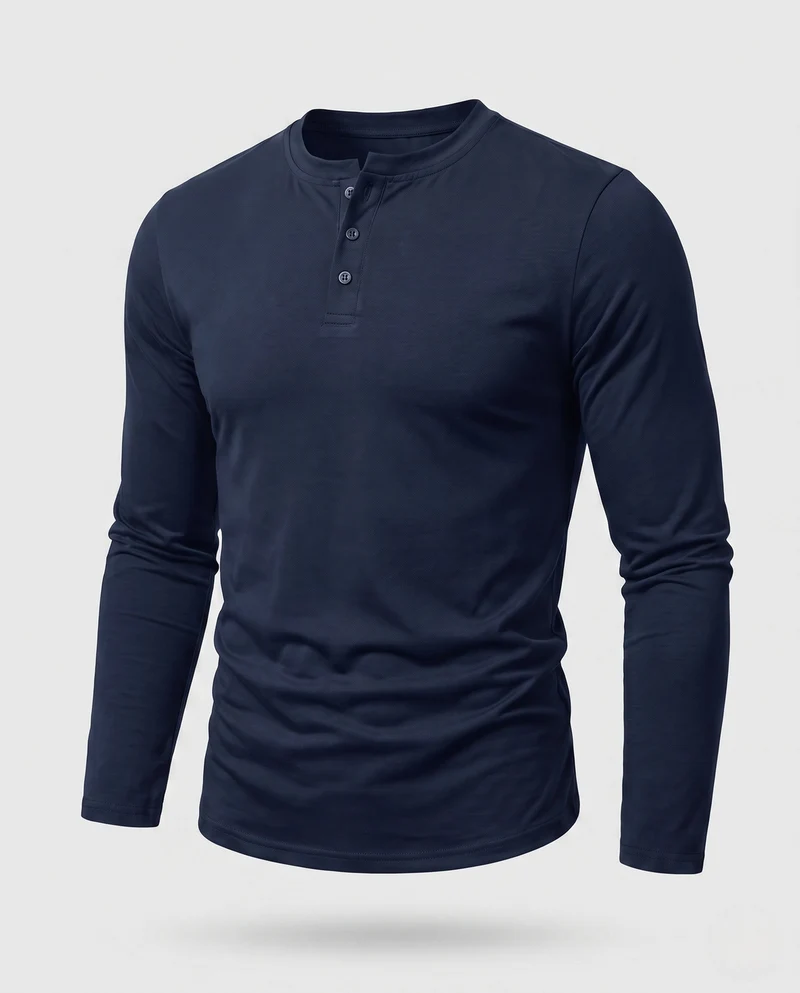 Herren Langarm-Henley-Shirt aus Stretch-Jersey mit Stehkragen & Slim Fit