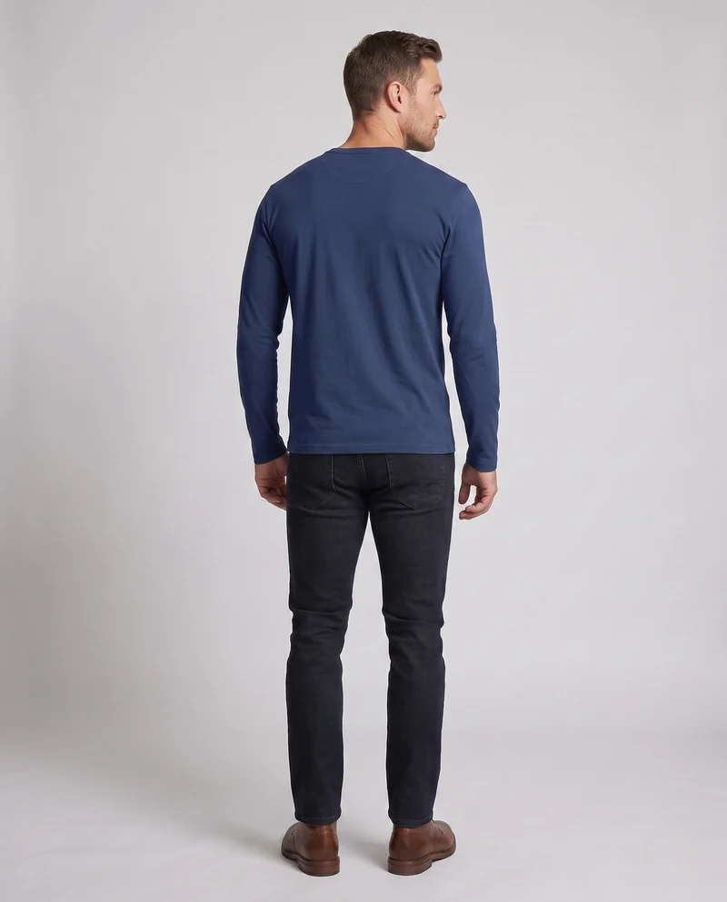 Herren Langarm-Henley-Shirt mit Brusttasche aus Baumwoll-Jersey