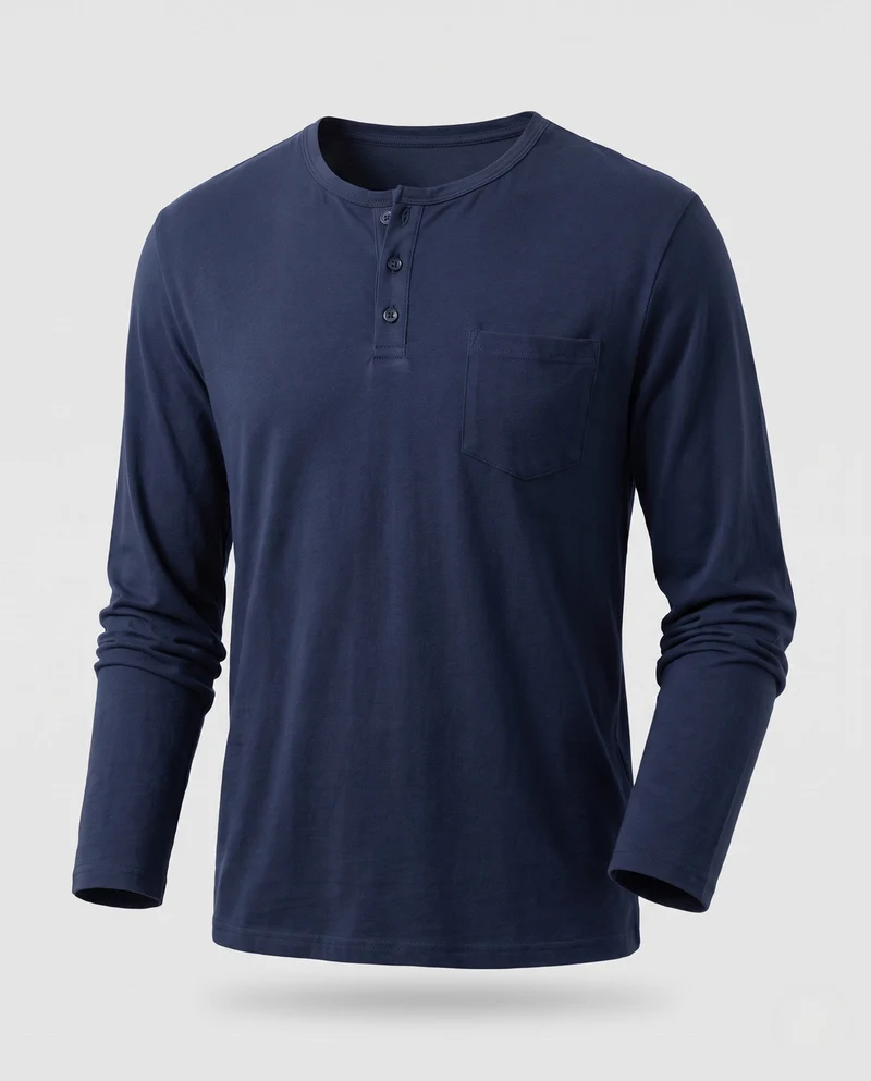 Herren Langarm-Henley-Shirt mit Brusttasche aus Baumwoll-Jersey
