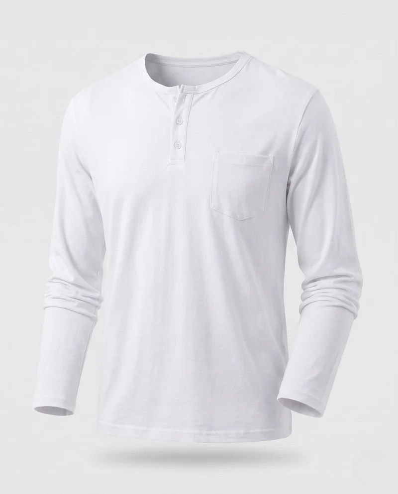 Herren Langarm-Henley-Shirt mit Brusttasche aus Baumwoll-Jersey