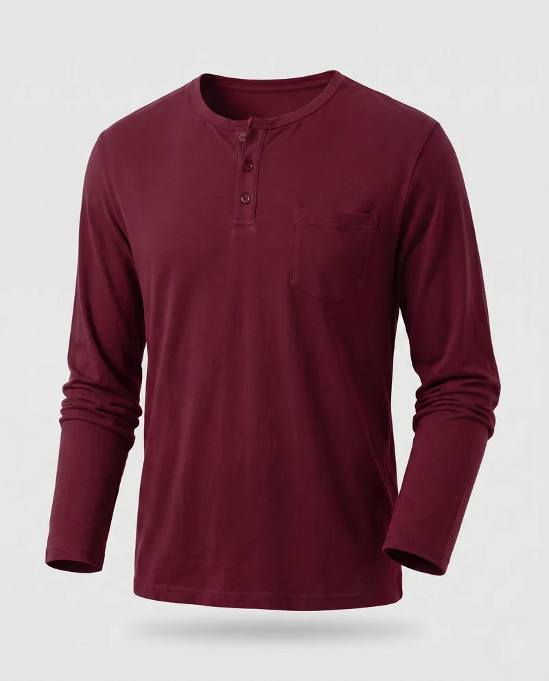 Herren Langarm-Henley-Shirt mit Brusttasche aus Baumwoll-Jersey