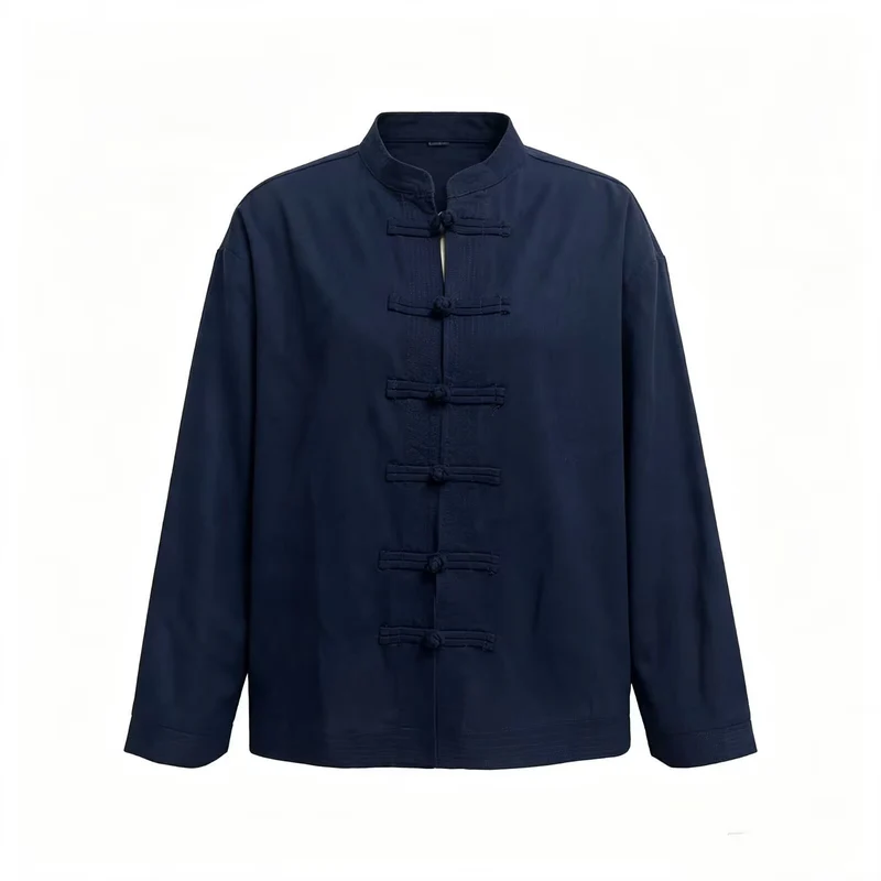 Herren Lockere Baumwoll‑Leinen Jacke im China‑Style mit Stehkragen und Knotenverschlüssen Drune