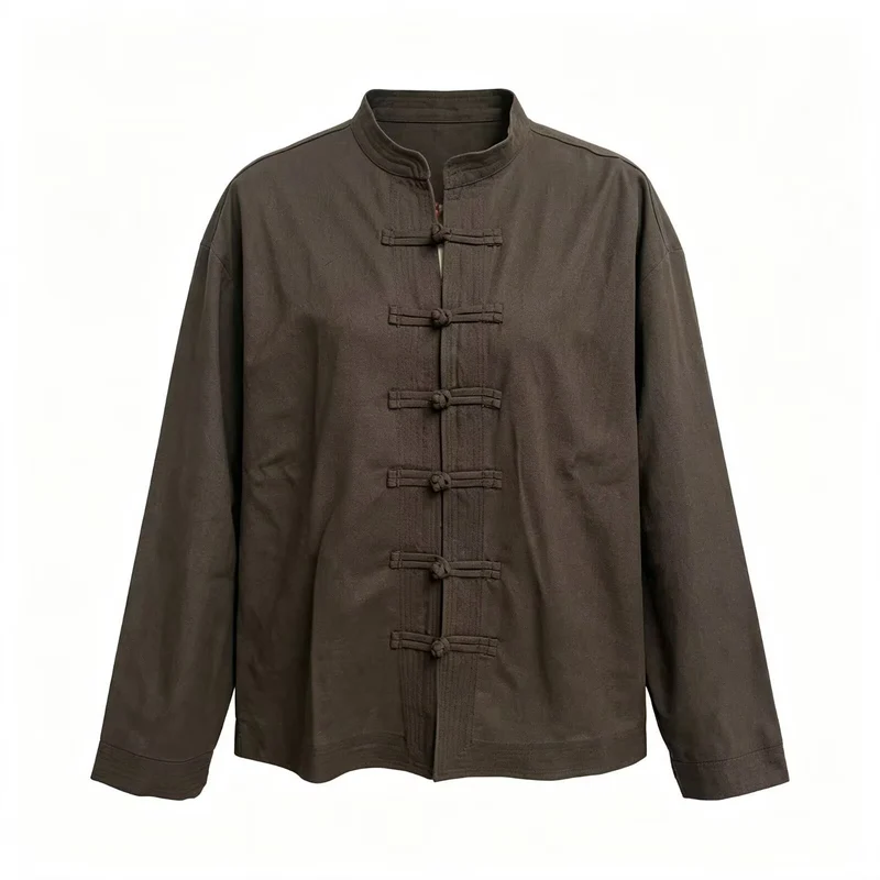 Herren Lockere Baumwoll‑Leinen Jacke im China‑Style mit Stehkragen und Knotenverschlüssen Drune