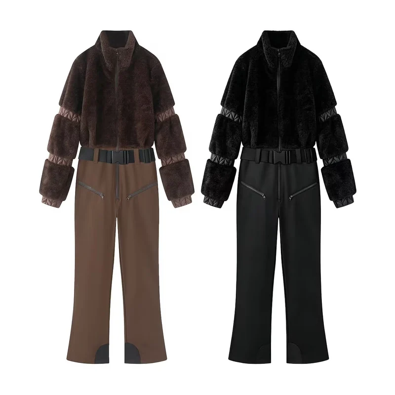 Damen Zweiteiliges Winter‑Ensemble mit Cropped Kunstfellblouson und Highwaist Funktionshose Drune