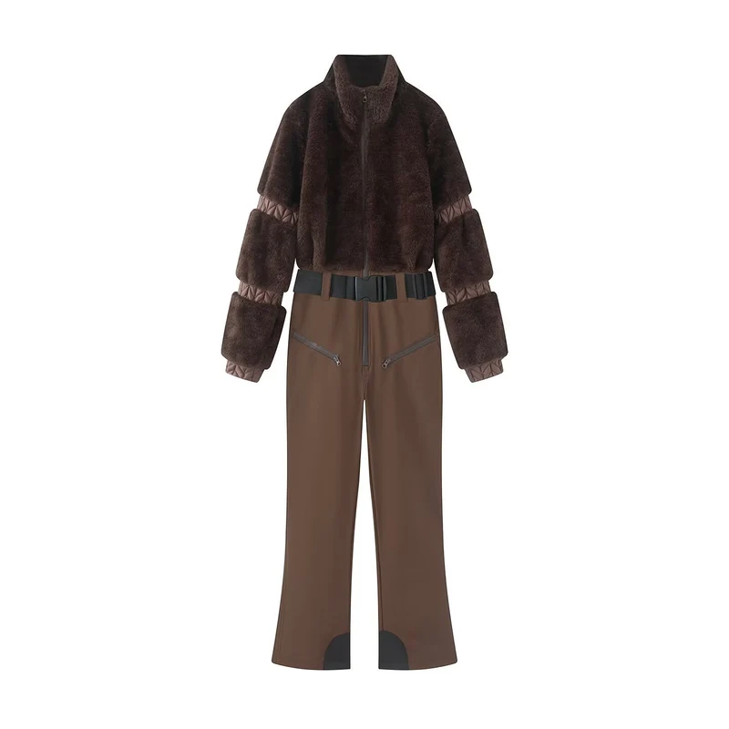 Damen Zweiteiliges Winter‑Ensemble mit Cropped Kunstfellblouson und Highwaist Funktionshose Drune