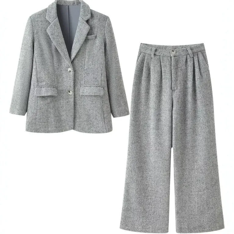 Damen Zweiteiliges Tweed-Blazer- und Culotte-Set mit Fischgrätstruktur Drune